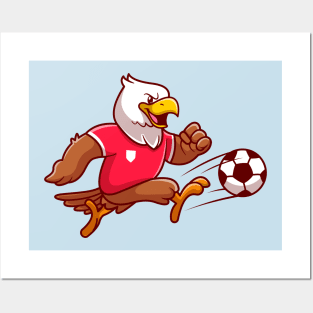 Cute Eagle Playing Soccer Ball Cartoon Posters and Art